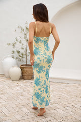 Provence Petals Mesh Maxi Dress Yellow