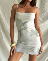 Basir Cowl Neck Mini Dress in Abstract Painted Flower Blue