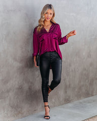 Braya Satin Collared Blouse - Burgundy