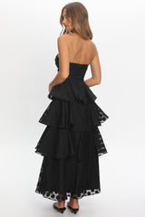 Giavana Strapless Layered Maxi Dress Polka Dot Black