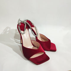 Crystal Rhinestone Velvet Strap High heel