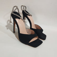 Crystal Rhinestone Velvet Strap High heel