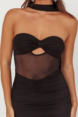 Oliana Strapless Mesh Maxi Dress Black