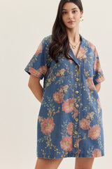 The Isla Botanical Denim Mini Dress