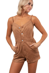 Groovy Glow Sleeveless Faux Suede Romper (Camel)