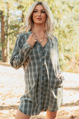 Let’s Get Lost Plaid Shirt Mini Dress (Pine Green)
