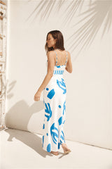 Whirlwind Skies Satin Maxi Dress Blue