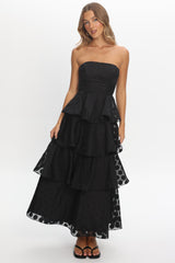 Giavana Strapless Layered Maxi Dress Polka Dot Black