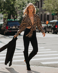 Catalina Tiger Print Tie Blouse