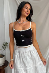 Everyday Icon Scoop Neck Bow Detail Knit Tank Top (Black/White)