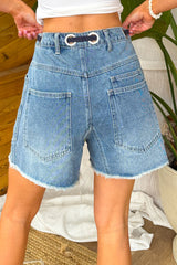 Fraser Braided Drawstring Denim Shorts (Medium Wash)