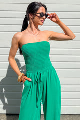 Garden Muse Smocked Strapless Jumpsuit (Kelly Green)