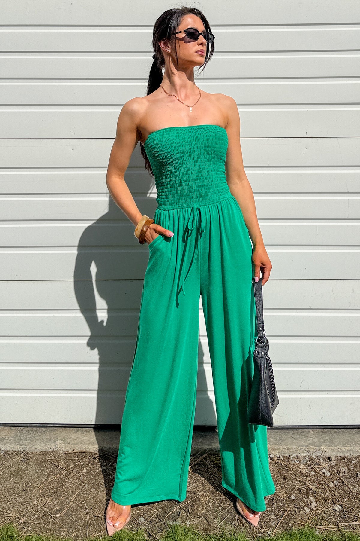 Garden Muse Smocked Strapless Jumpsuit (Kelly Green)