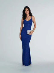 Alondra Cowl Neck Metallic Glitter Formal Dress