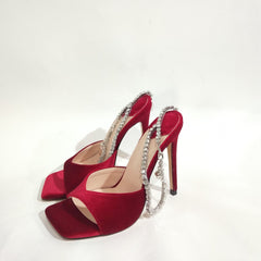 Crystal Rhinestone  Velvet  Strap High heel