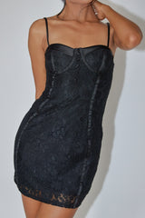 Take A Risk Lace Satin Trim Mini Dress Black