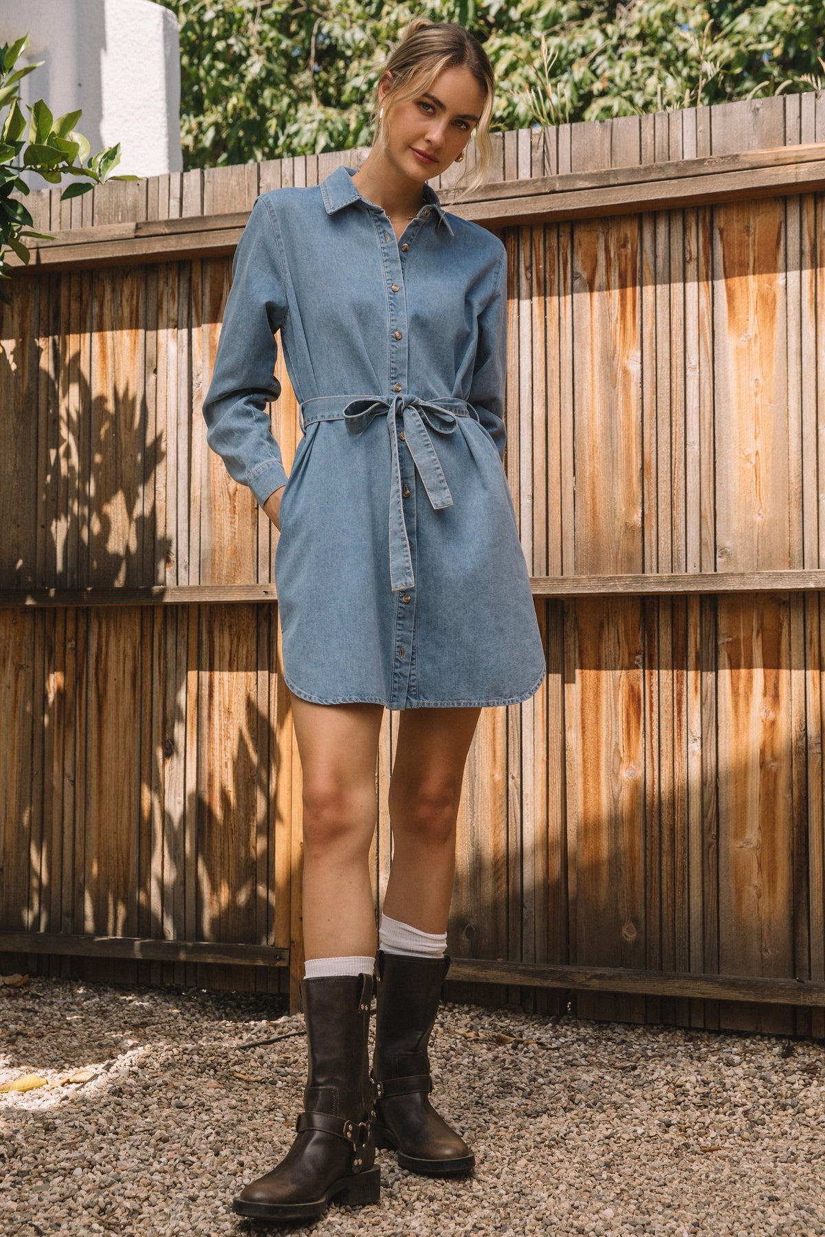 Hazel Washed Button Mini Dress
