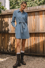 Hazel Washed Button Mini Dress