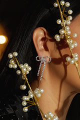 Cassia Embellished Bow Tie Earring - Silver