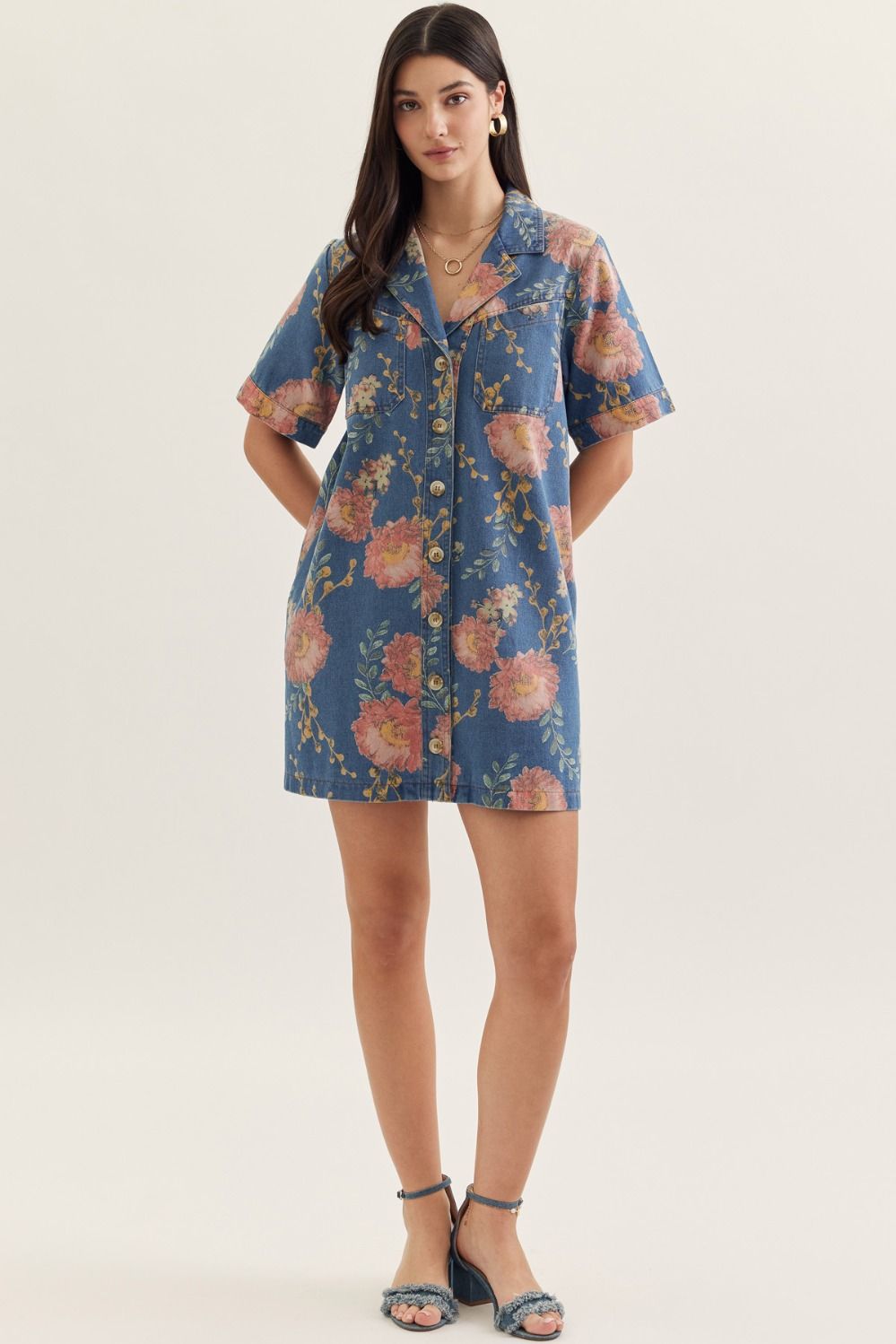 The Isla Botanical Denim Mini Dress