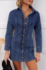 Open Range Pleated Denim Mini Dress (Medium Blue)