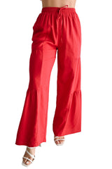 Real Karma Tiered Linen Pants (Red)