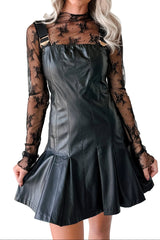 One Of None Pleated Faux Leather Dress (Black)